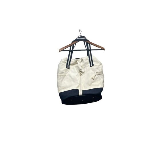 Scarborough & Tweed White Blue Large Drawstring Beach Bag Duffle Banker Gym Navy - Picture 3 of 12